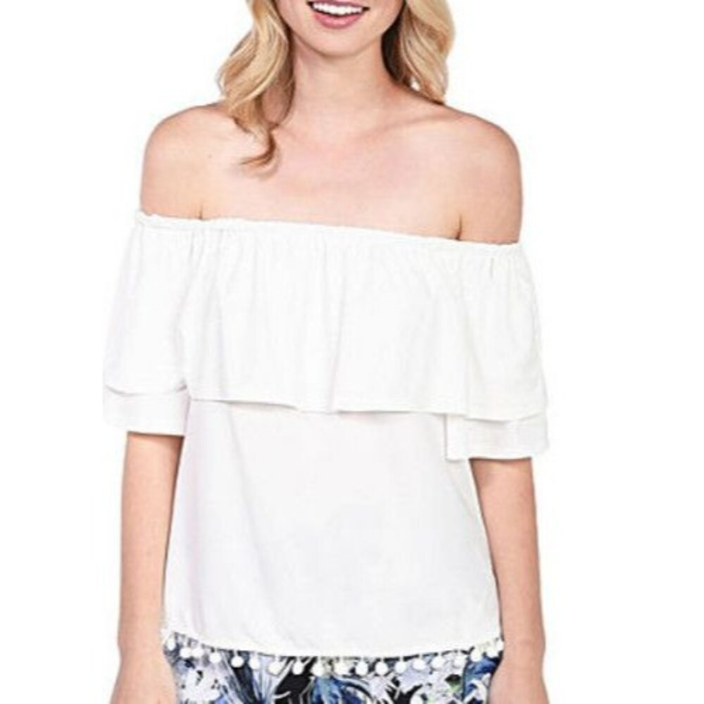 Kenzie Off The Shoulder Pompom Ivory White Shirt Top Women Size XL